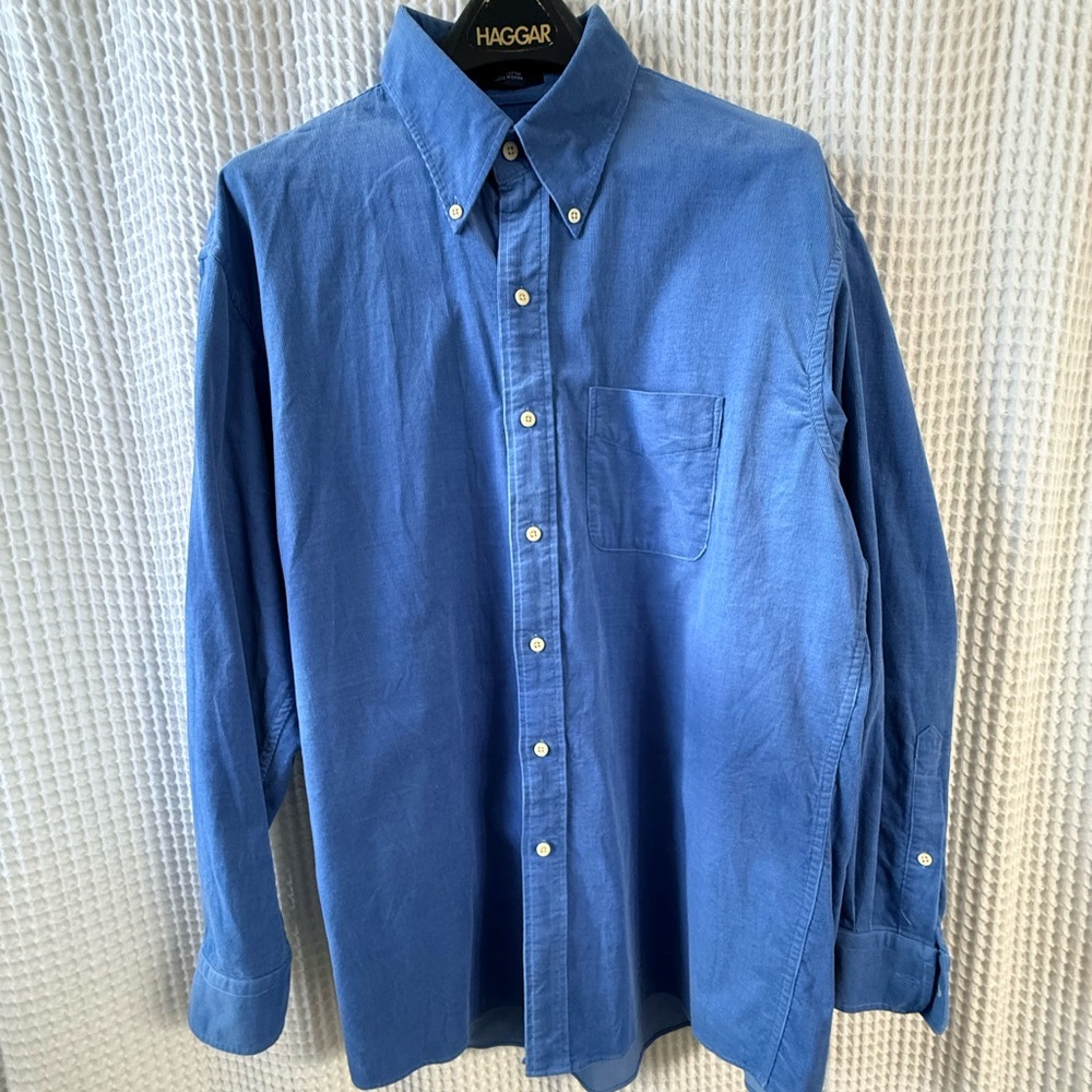 Overton Men's Blue corduroy Button-Down Shirt